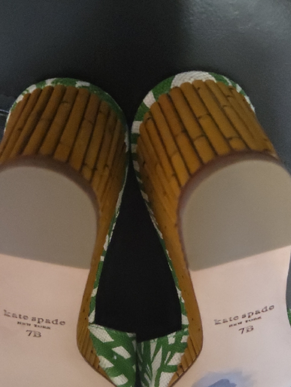 kate spade Green and Cream Palm-Print Slide Mules - Picture 7 of 10